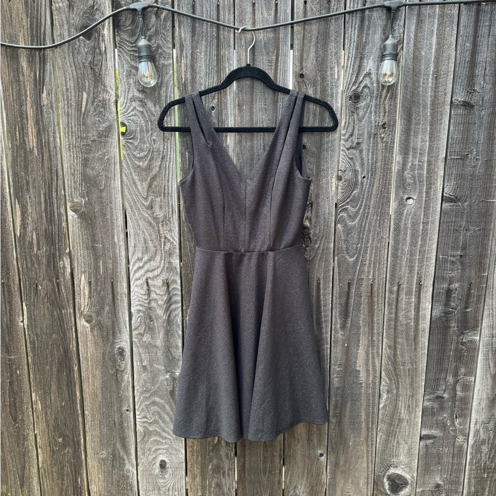 🔴Soprano Sparkly Silver Back V Neck Deep Open V Back Skater Dress Small